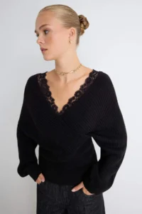 TRENDYOLMİLLA Black Double breasted Lace Garnili Knitwear Sweater - Image 2