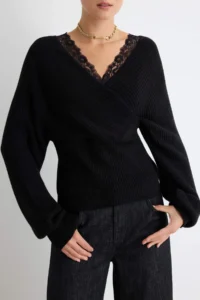 TRENDYOLMİLLA Black Double breasted Lace Garnili Knitwear Sweater - Image 3