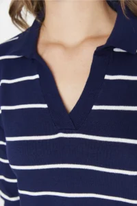 TRENDYOLMİLLA NAVY BLUE Striped Polo Shirt Collar Knitwear Sweater - Image 4