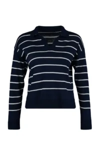 TRENDYOLMİLLA NAVY BLUE Striped Polo Shirt Collar Knitwear Sweater - Image 7