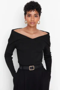 TRENDYOLMİLLA Black Carmen Collar Knitwear Sweater - Image 2