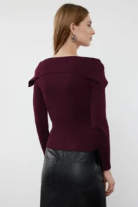 TRENDYOLMİLLA Burgundy Carmen Collar Plain Knitwear Sweater - Image 5