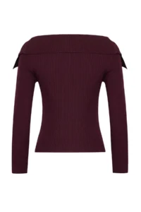 TRENDYOLMİLLA Burgundy Carmen Collar Plain Knitwear Sweater - Image 7