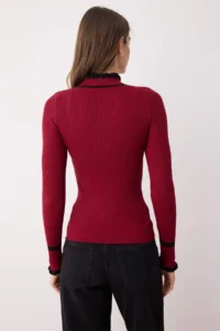 TRENDYOLMİLLA Burgundy Fitted Color Bloklu Knitwear Sweater - Image 4