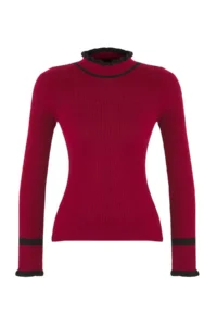 TRENDYOLMİLLA Burgundy Fitted Color Bloklu Knitwear Sweater - Image 5