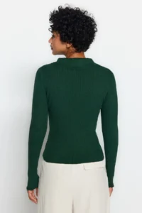 TRENDYOLMİLLA Emerald Green Polo Shirt Collar Knitwear Sweater - Image 5