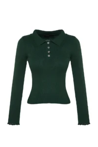 TRENDYOLMİLLA Emerald Green Polo Shirt Collar Knitwear Sweater - Image 6