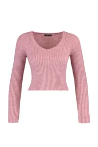 TRENDYOLMİLLA Dusty ROSE Crop Soft textured Basic Knitwear Sweater - Image 7