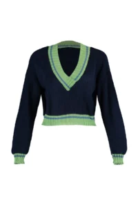 TRENDYOLMİLLA NAVY BLUE Crop College Themed Knitwear Sweater - Image 7