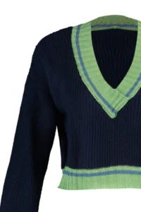 TRENDYOLMİLLA NAVY BLUE Crop College Themed Knitwear Sweater - Image 8