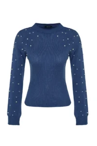 TRENDYOLMİLLA BLUE Pearl Detailed Crew Neck Knitwear Sweater - Image 10