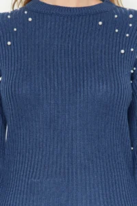 TRENDYOLMİLLA BLUE Pearl Detailed Crew Neck Knitwear Sweater - Image 7