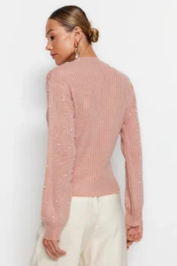TRENDYOLMİLLA Powder PINK Pearl Detailed Crew Neck Knitwear Sweater - Image 5