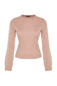 TRENDYOLMİLLA Powder PINK Pearl Detailed Crew Neck Knitwear Sweater - Image 6