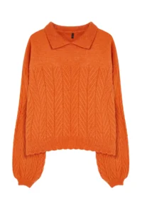 TRENDYOLMİLLA Orange Wide Pattern Soft textured Braided Knitwear Sweater - Image 6