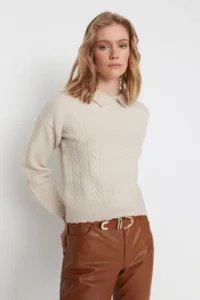 TRENDYOLMİLLA Stone Wide Pattern Soft textured Braided Knitwear Sweater - Image 2
