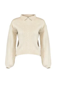 TRENDYOLMİLLA Stone Wide Pattern Soft textured Braided Knitwear Sweater - Image 6
