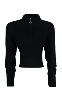 TRENDYOLMİLLA Black Crop Zippered High Neck Basic Knitwear Sweater - Image 8