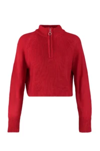 TRENDYOLMİLLA Red Crop Zippered High Neck Basic Knitwear Sweater - Image 8