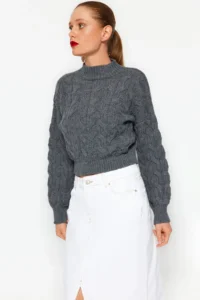 TRENDYOLMİLLA Anthracite Crop High Neck Knitwear Sweater - Image 2