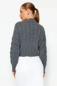 TRENDYOLMİLLA Anthracite Crop High Neck Knitwear Sweater - Image 5
