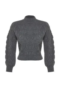 TRENDYOLMİLLA Anthracite Crop High Neck Knitwear Sweater - Image 6