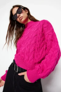 TRENDYOLMİLLA Fuchsia Crop High Neck Knitwear Sweater - Image 2