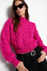 TRENDYOLMİLLA Fuchsia Crop High Neck Knitwear Sweater - Image 5