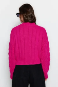 TRENDYOLMİLLA Fuchsia Crop High Neck Knitwear Sweater - Image 6