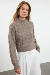 TRENDYOLMİLLA Mink Crop High Neck Knitwear Sweater - Image 2