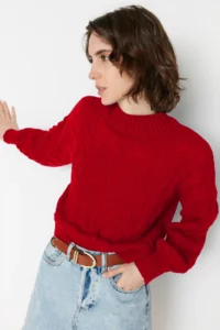 TRENDYOLMİLLA Red Crop High Neck Knitwear Sweater