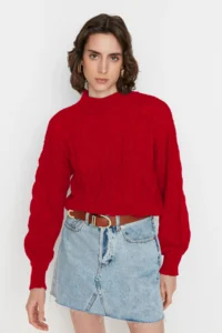TRENDYOLMİLLA Red Crop High Neck Knitwear Sweater - Image 2