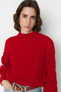 TRENDYOLMİLLA Red Crop High Neck Knitwear Sweater - Image 3