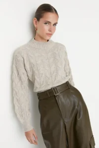 TRENDYOLMİLLA Stone Crop High Neck Knitwear Sweater