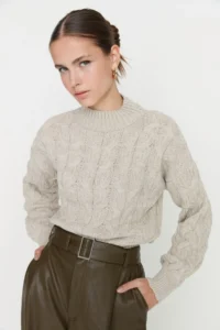 TRENDYOLMİLLA Stone Crop High Neck Knitwear Sweater - Image 3