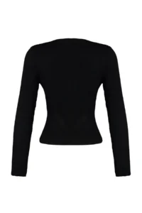 TRENDYOLMİLLA Black Basic Fitted Ribbed Knitwear Sweater - Image 8