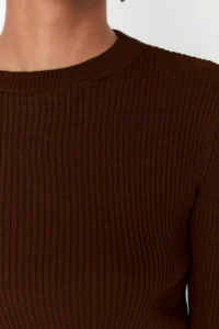 TRENDYOLMİLLA Brown Basic Ribbed Knitwear Sweater - Image 2
