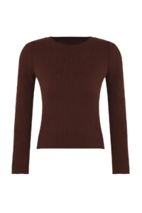 TRENDYOLMİLLA Brown Basic Ribbed Knitwear Sweater - Image 5