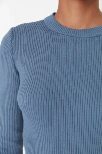 TRENDYOLMİLLA Indigo Basic Ribbed Knitwear Sweater - Image 4