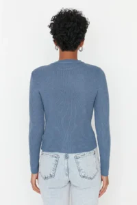 TRENDYOLMİLLA Indigo Basic Ribbed Knitwear Sweater - Image 5