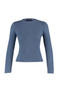 TRENDYOLMİLLA Indigo Basic Ribbed Knitwear Sweater - Image 7