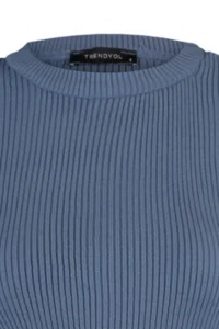 TRENDYOLMİLLA Indigo Basic Ribbed Knitwear Sweater - Image 8