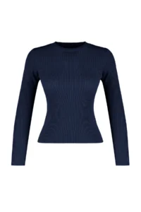 TRENDYOLMİLLA NAVY BLUE Basic Ribbed Knitwear Sweater - Image 6