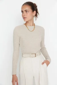 TRENDYOLMİLLA Stone Basic Ribbed Knitwear Sweater