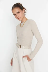 TRENDYOLMİLLA Stone Basic Ribbed Knitwear Sweater - Image 2