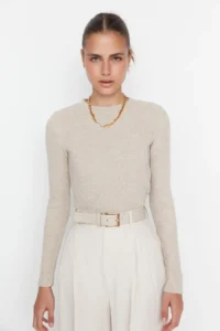 TRENDYOLMİLLA Stone Basic Ribbed Knitwear Sweater - Image 3