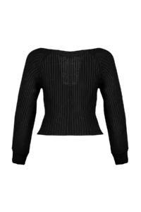 TRENDYOLMİLLA Black Crop Heart Collar Knitwear Sweater - Image 6