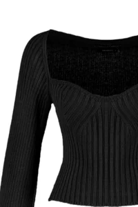 TRENDYOLMİLLA Black Crop Heart Collar Knitwear Sweater - Image 8