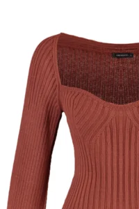 TRENDYOLMİLLA Brown Crop Heart Collar Knitwear Sweater - Image 7