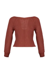 TRENDYOLMİLLA Brown Crop Heart Collar Knitwear Sweater - Image 8